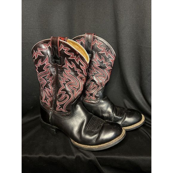 Ariat 38563  Leather Round Toe Cowboy Western Boots Size 9.5  D Men Black Red - Picture 1 of 12